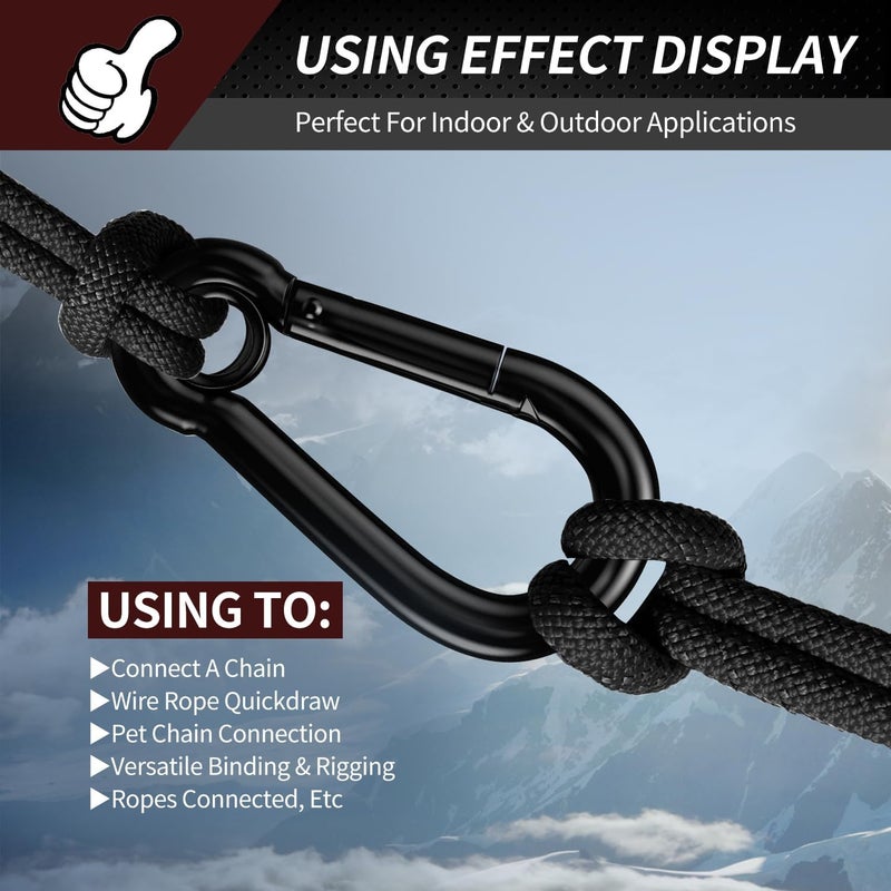 Manesi Spring Snap Hooks, Black Carabiner Clip, Heavy Duty Rope Connector, Quick Link Carabiners Spring Snap Hooks for Indoor & Outdoor, Camping, Fishing - Image 5